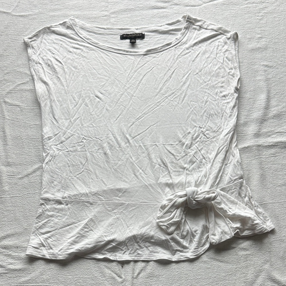 Banana Republic White Side Tie Cap Sleeve Top